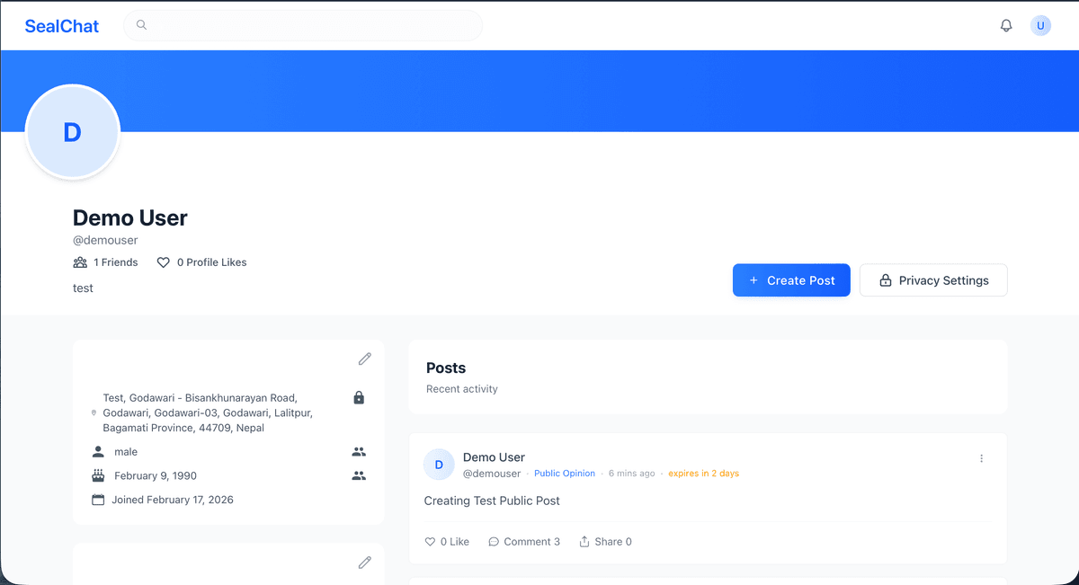 SealChat user profile page